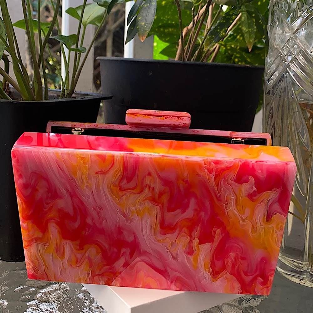 Marbled Pink and Orange Acrylic Box Purse